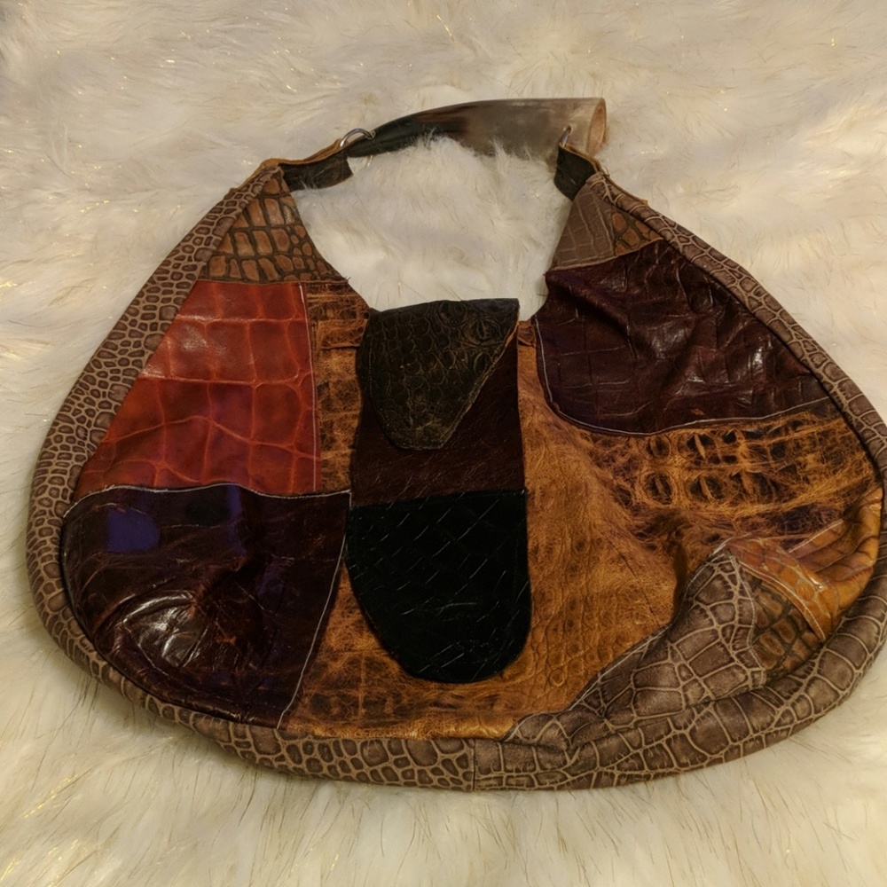 Custom made leather bag with cow handle